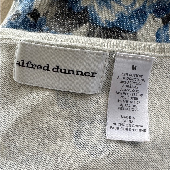 Alfred Dunner blue metallic silver sparkle cotton blend sweater size medium